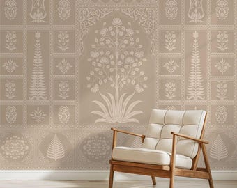 Papel pintado beige de arte mogol indio Gul