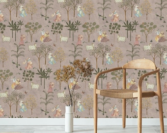 Radha Krishna Wallpaper: Traditional Indian Spiritual Wall Mural