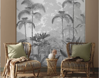 Kaira Tropical Wallpaper in Black and White Tones, Do Perfect Wall Makeover in Your Home