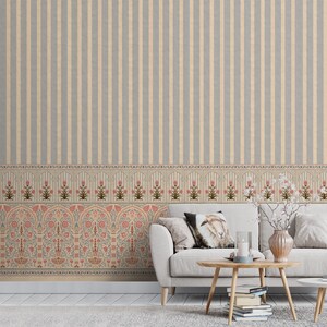 Indian floral wallpaper mural - Kusum jharokha and stripes design, Perfect for home decor & renovation projects, Mughal and Rajasthan art