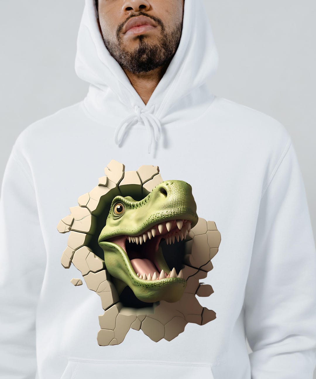 T-Rex Printed Hoodie Stone main image 1