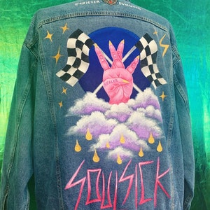 Custom Hand Painted Denim Jean Jacket Custom Jacket Unique Style Oversized Denim Jacket Custom Painted Leather Purse