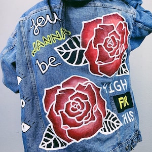 Custom Hand Painted Denim Jean Jacket Custom Jacket Unique Style Oversized Denim Jacket Custom Painted Leather Purse