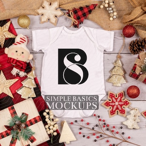 Rabbit Skins 4424 Infant Vintage Fine Jersey Bodysuit White Christmas Themed Mock-Up