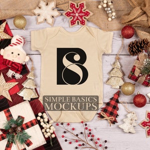 Rabbit Skins 4424 Infant Vintage Fine Jersey Bodysuit Natural Christmas Themed Mock-Up
