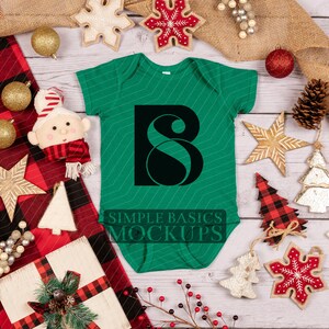 Rabbit Skins 4424 Infant Vintage Fine Jersey Bodysuit Kelly Green Christmas Themed Mock-Up