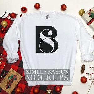 Gildan 18000 Flat Lay White Christmas Themed Sweatshirt Mock-up
