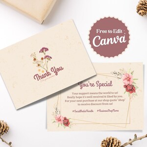 Floral Business Bedankkaart, Botanische Kaart, Instant Digitale Download, Bewerkbare Botanische Bedankkaarten, Kleine Bedrijven Bedankkaart