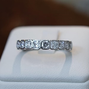 Classic 2.21 TCW Asscher Cut Lab Grown Diamond Ring,14k Solid White Gold,Signature Bezel Set,2.5 MM Straight Band,Stacking Ring,Wedding Gift