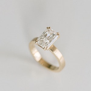 3.51 CT Iced Out Radiant Cut Moissanite Solitaire 14k Solid Yellow Gold Satin Finish Ring 2.5 MM Solitaire Band 4 Double Claws Wedding Gift