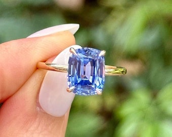 Minimal 1.75 CT Blue Sapphire Cushion Cut Ring-14k Solid Yellow Gold Ring-Elongated Cushion Wedding Ring-September Birthstone Ring-In Trends