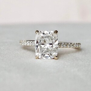 3.05 TC Elongated Cushion Cut Moissanite Solitaire,14k Solid Yellow Gold,Hidden Halo,Paves Bridge,Half Eternity Cathedral Band,Wedding Gifts