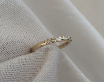 0.90 TC Baguette Cut Wedding Band, 14k Solid Yellow Gold Band, Half Eternity Band, Bar Setting, Matching Band, Solid Gold Fine Jewelry Gifts