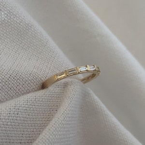 0.90 TC Baguette Cut Wedding Band, 14k Solid Yellow Gold Band, Half Eternity Band, Bar Setting, Matching Band, Solid Gold Fine Jewelry Gifts