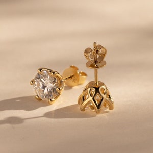 14k Solid Yellow Gold Stud Earrings,3.50 TC Brilliant Round Cut Studs,Moissanite Earrings,Push Backs,Gorgeous 6 Prongs,Trending Jewelry Gift