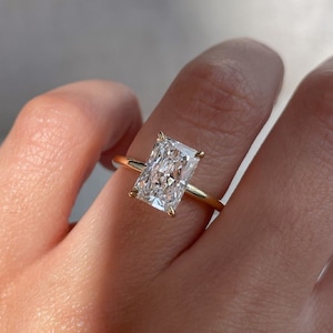 3.31 CT Elongated Radiant Cut Moissanite Ring_Solitaire Ring_14k Solid Yellow Gold_Hidden Halo_Minimalist Gold Jewelry_Lovely Gift For Bride