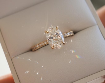 2.25 CT Elongated Oval Cut Moissanite Solitaire|14k Solid Yellow Gold|Engagement Ring|4 Claw Prongs|1.8 MM Half Eternity Band|Gift For Bride