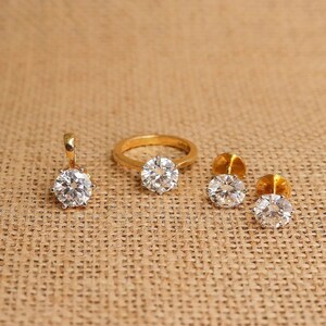 Minimal 1 CT Round Cut Moissanite Engagement Ring-Studs & Pendant Set|Round Cut Solitaire Set|Anniversary Gifts/Ring|Classic 6 Prongs Set