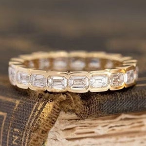 1.90 TC Emerald Cut Wedding Band-Eternity Moissanite Band-Half Bezel Set Matching Band-Delicate Matching Band-14k Solid Gold Jewelry For Her image 4