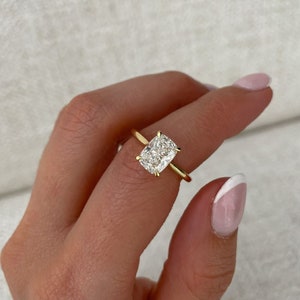 2.4 CT Elongated Crushed Ice Cushion Cut Solitaire Moissanite Wedding Ring 14k Solid Yellow Gold Ring Gorgeous 4 Claws 1.8 MM Cathedral Band