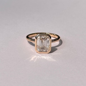 Dainty 1.75 CT Emerald Cut Bezel Set Ring - 14k Solid Rose Gold Moissanite Ring - Emerald Cut Solitaire Engagement Ring- Bridal Promise Ring