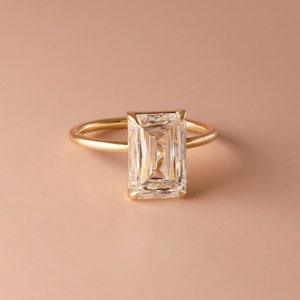 Unique 4.05 CT X-Facet Emerald Cut Moissanite Engagement Ring 14k Solid Yellow Gold Ring 4 Claw Prongs 1.8 MM Rounded Band Anniversary Gift