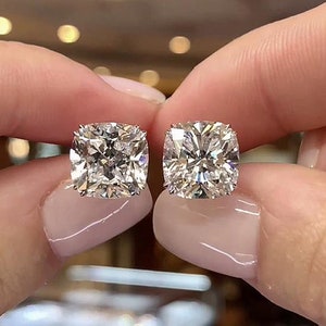 5.0 TCW Cushion Cut Moissanite Earrings-Champagne Cushion Cut Studs-14k Solid Yellow Gold Earrings-Double Claw Prongs-Diamond Gifts By TAGH