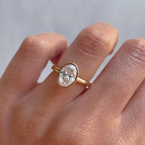 1.5 CT Oval Cut Bezel Set Ring,Unique Tulip-Bezel Setting,Oval Solitaire Ring,14k Yellow/White/Rose Gold Jewelry,Dainty Bridal Ring,In Trend