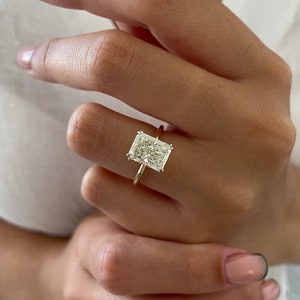 3 CT Elongated Radiant Cut Moissanite Ring-Colorless Radiant Ring-Dainty Proposal Ring-14k Solid Gold-Double Claw Prongs-Lovely Wedding Gift