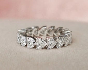 Hand Crafted 950 Platinum Jewelry 3.06 TC Heart Cut Matching Band Eternity Moissanite Band Wedding Band Stacking Band Gift For Infinity Love