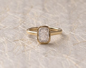 3.31 CT Modern Iced Out Radiant Cut Ring_Sparkling Moissanite_Radiant Bezel Set Solitaire Ring_14k Solid Yellow Gold Ring_Minimalist Jewelry