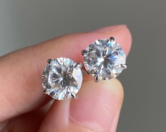 1/2/3 CT Brilliant Round Cut Stud Earrings_Martini Style Diamond Studs_Push Back Stud Earrings_950 Platinum Bridal Studs_Anniversary Gifts