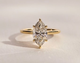 14k Yellow Gold Marquise Moissanite Ring: 2.5 CT Cathedral Band