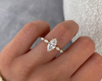 Art Deco 1.90 TC Marquise Cut Five Stone Ring/Marquise Moissanite Wedding Ring/14k Solid Yellow Gold/Gorgeous 6 Prongs/Anniversary Ring/Gift