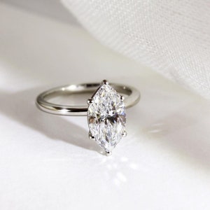 Minimalist 6.5x13 MM Marquise Cut Moissanite Solitaire,14k Solid White Gold,Engagement Ring,1.8 MM Rounded Band,Gorgeous 6 Prongs,In Fashion
