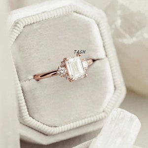 1.90 TC Emerald Cut Moissanite Engagement Ring|14K Solid Gold Bridal Ring|Three Stone Ring|Classic Wedding Ring|Unique Promise Ring For Her