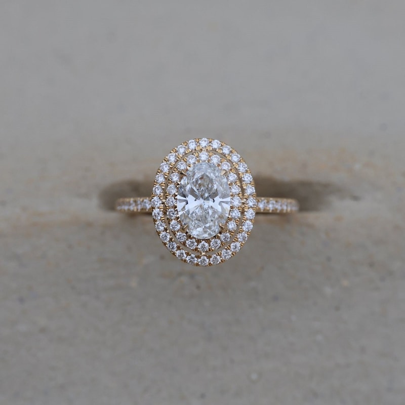 Silver Yellow Oval Multi Halo Ring