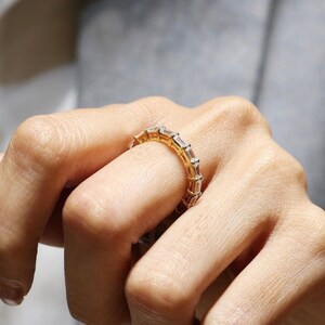 Baguette Cut Moissanite Wedding Band | 14k Solid Yellow Gold Wedding Band | Full Eternity Band | Baguette Cut Matching Band | Stackable Band