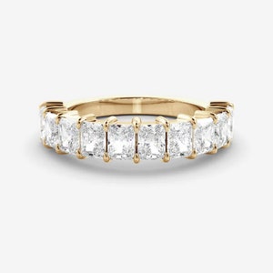 2,5 TC stralend geslepen trouwring 14k massief geelgouden band Halve eeuwigheid stapelband Bijpassende band Moissanite sieraden In de mode afbeelding 1