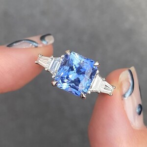 4.25 CT Square Radiant Cut Five Stone Ring|Radiant Cut Blue Sapphire Ring|14k Solid White Gold|Engagement Ring|Wedding Ring|Anniversary Gift