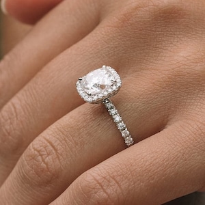 2.54 TCW Cushion Cut Halo Moissanite Ring|14k Solid White Gold|Square Cut Solitaire Wedding Ring|Handmade Halo|Half Eternity|Gifts For Women