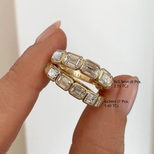 1.4 TC/2.1 TC Emerald Cut Wedding Band,Half Eternity Moissanite Band,East To West Bezel Set Band,14k Solid Yellow Gold,Matching Band For Her