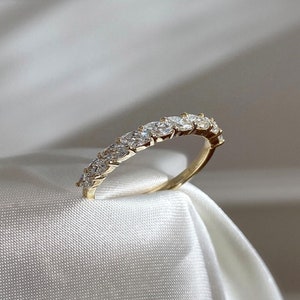 0.90 TC Marquise Cut Wedding Band| Half Eternity Matching Band| Marquise Cut Moissanite Band| Shared Prong Set Band| Daily Wear Band For Her