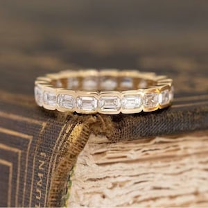 1.90 TC Emerald Cut Wedding Band-Eternity Moissanite Band-Half Bezel Set Matching Band-Delicate Matching Band-14k Solid Gold Jewelry For Her image 1