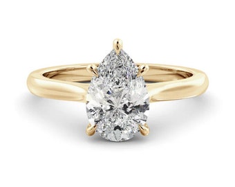 Solitaire classique allongé taille poire 6 x 9 mm Bague de mariage en moissanite taille poire 1,5 carats Bague de fiançailles/cadeau 5 griffes en or jaune massif 14 carats