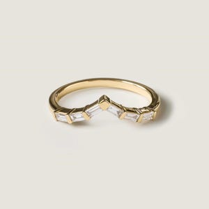 Classic 0.36 TC Baguette Cut Moissanite Band,14k Solid Yellow Gold Ring,Curvy Wedding Band,Half Eternity Stacking Ring,Anniversary Ring/Gift