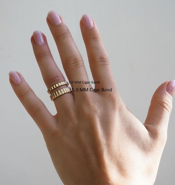 cigarette band wedding ring 3.0/5.0 MM Wide Ribbed Cigar Band 14k Solid Yellow Gold Band Platinum Wedding  Band Matching Band Wedding Stacking Ring for Gift Wedding Gift