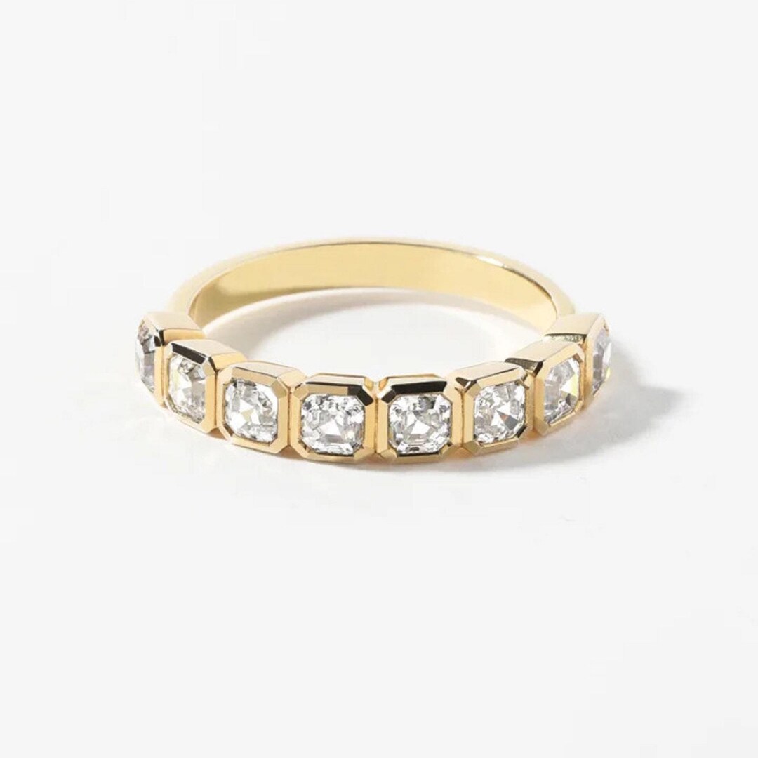 14k Solid Yellow Gold Stacking Ring 2.0 TC Asscher Cut Moissanite ...