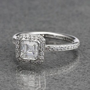 Vintage 1.5 CT Asscher Cut Engagement Ring-Handmade Halo Ring-Asscher Solitaire Ring-3/4th Eternity-Statement Ring-Hand Crafted Gold Jewelry