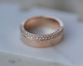 Antique 0.39 TC Round Cut Wedding Band,14k Solid Rose Gold Band,Handmade Moissanite Band,5 MM Half Eternity Band,Micro Paves,Wedding Jewelry